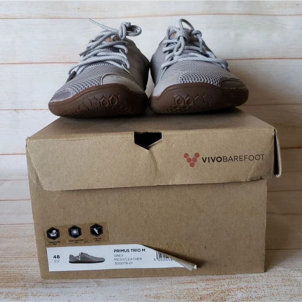 Vivobarefoot Primus Trio Leather/Mesh Grey Walking Running Outdoor Sneakers 14